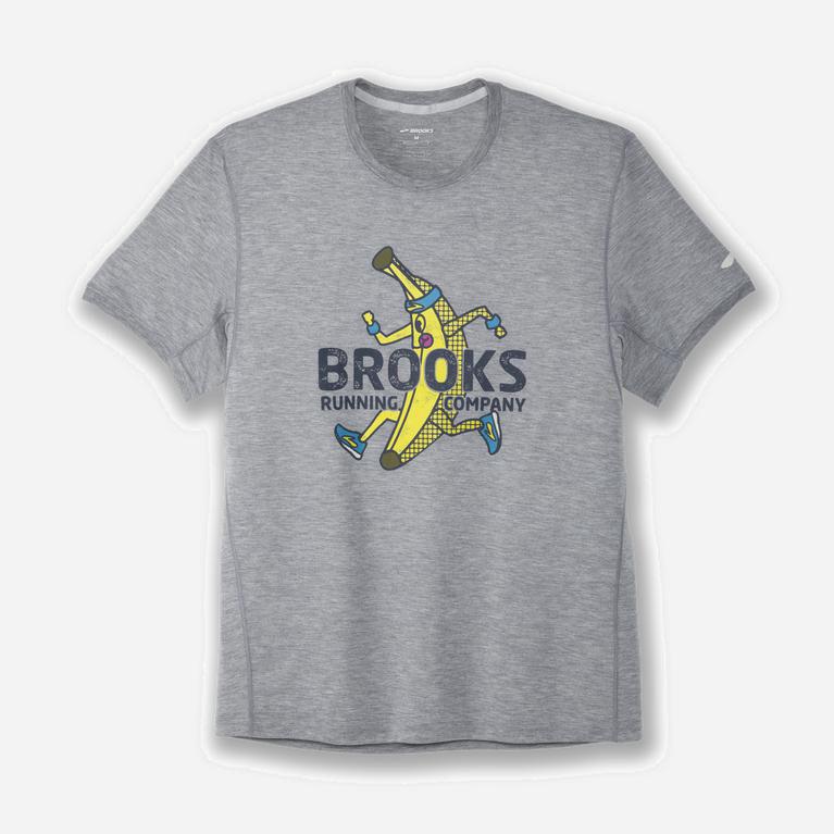 Brooks Distance Graphic Mens Short Sleeve Running Shirt - Heather Ash/Banana/Grey - Philippines (681